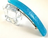 Fused Glass Hair Barrett - French Barrett -- Light blue with Silver Dichroic Glass - 070