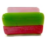 Fused Glass Business Card Holder Green and Red   446