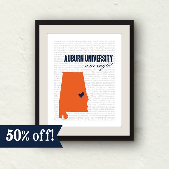 Clearance Sale - Auburn football print  - War Eagle - Auburn tigers 11x14 - Auburn University orange and blue