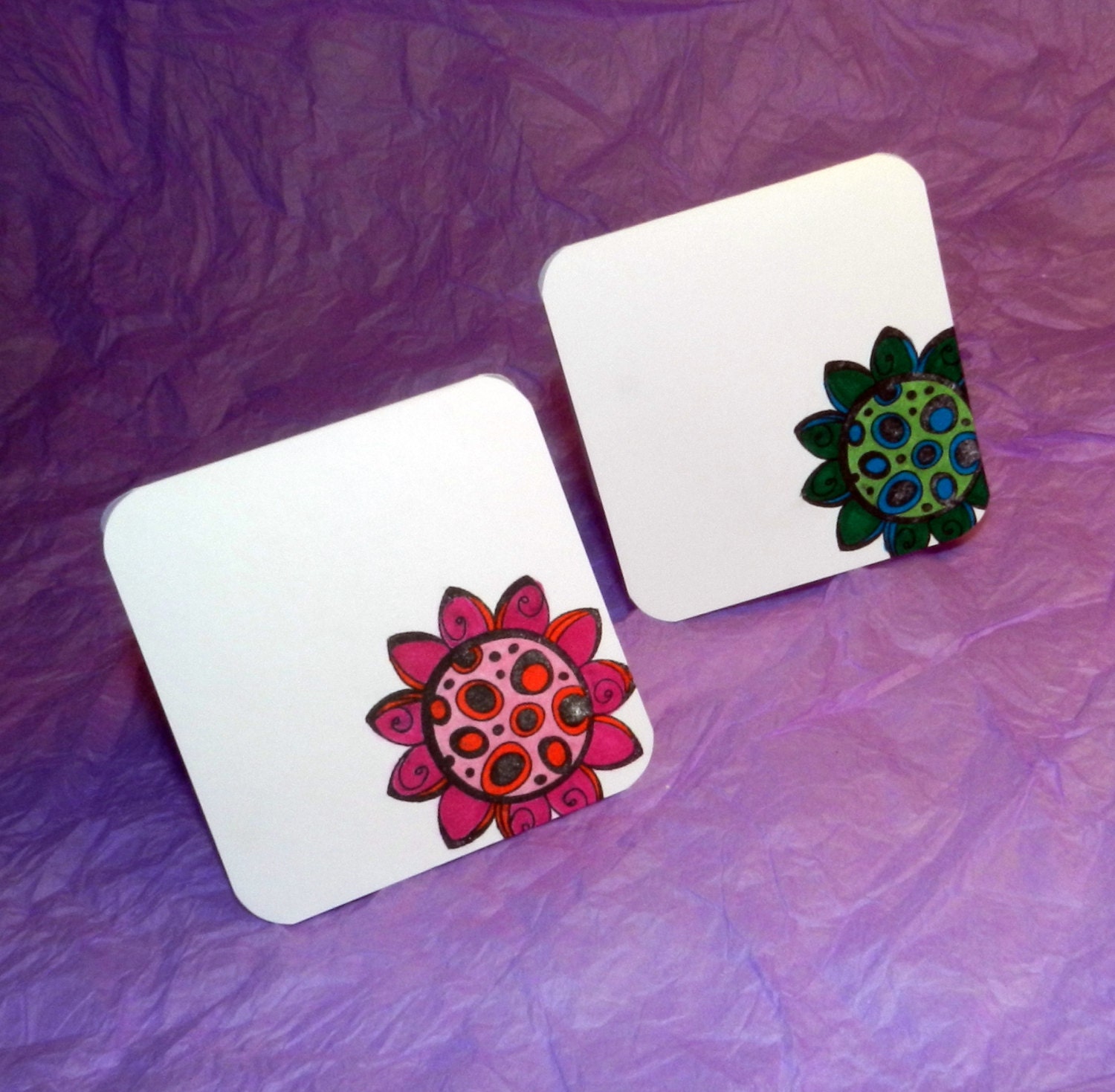DOLLAR SALE - Hand embellished flower cards - set of six 6 (MC17)