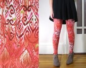 LONG LEGGINGS/ high waisted, tight and fitted, printed leggings, elastic waist, orange, earth tones, indian print, swirl print, plus size xl