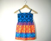 NATALIE DRESS - baby dress, little girl dress, vintage fabric, printed dress, geometric print, vintage print, dr seuss, red and blue, summer