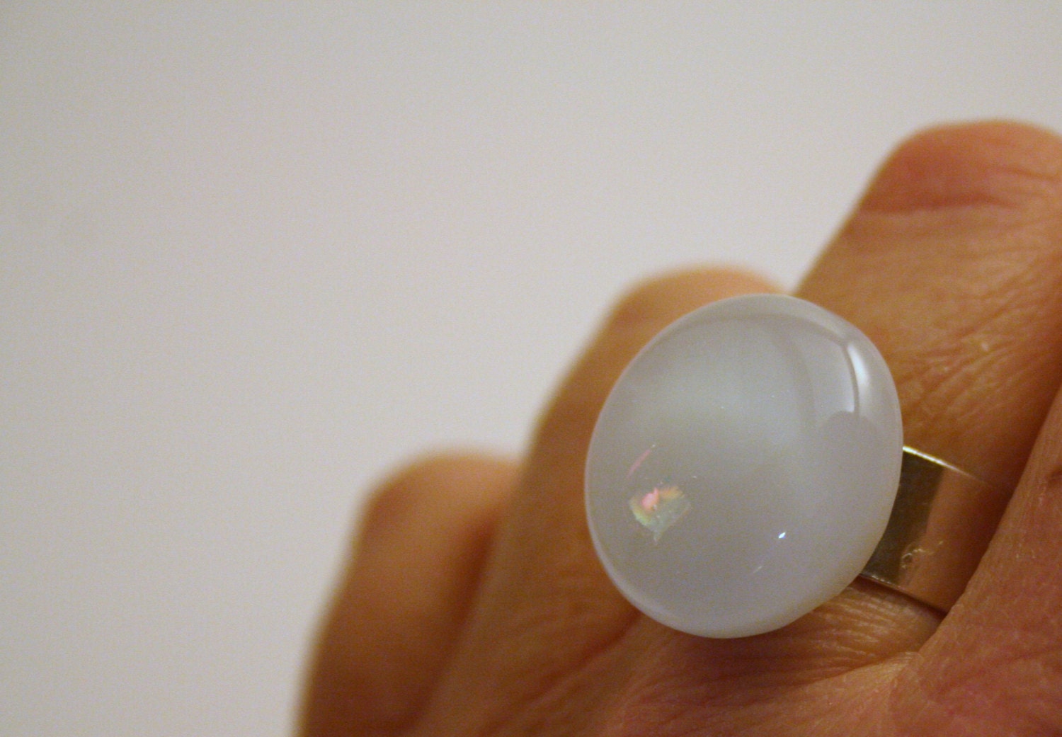 Modern Round Glass Adjustable Ring for her Bright White