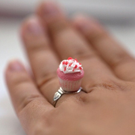 Kawaii Miniature Food Rings -  PINK CUPCAKE with SPRINKLES