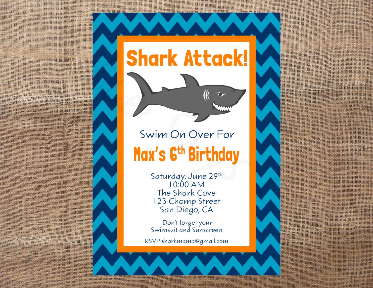 Chevron Zig-Zag Shark Attack Invitation (Birthday, Baby Shower, Engagement, Rehearsal) Printable Custom Preppy
