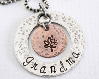 Rustic Grandma - Tree of Life - Personalized Necklace - Mixed Metal - Sterling Silver - Copper