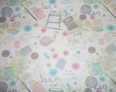 Sewing Notions Print Fabric Snuggle Flannel  SALE Destash   36x42  BTY  By The Yard   Thread Spools Buttons Yarn