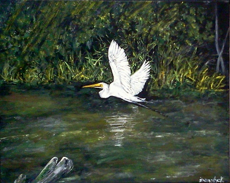 Items Similar To Egret In The Marsh, Orginal, Acrylic Painting On 16