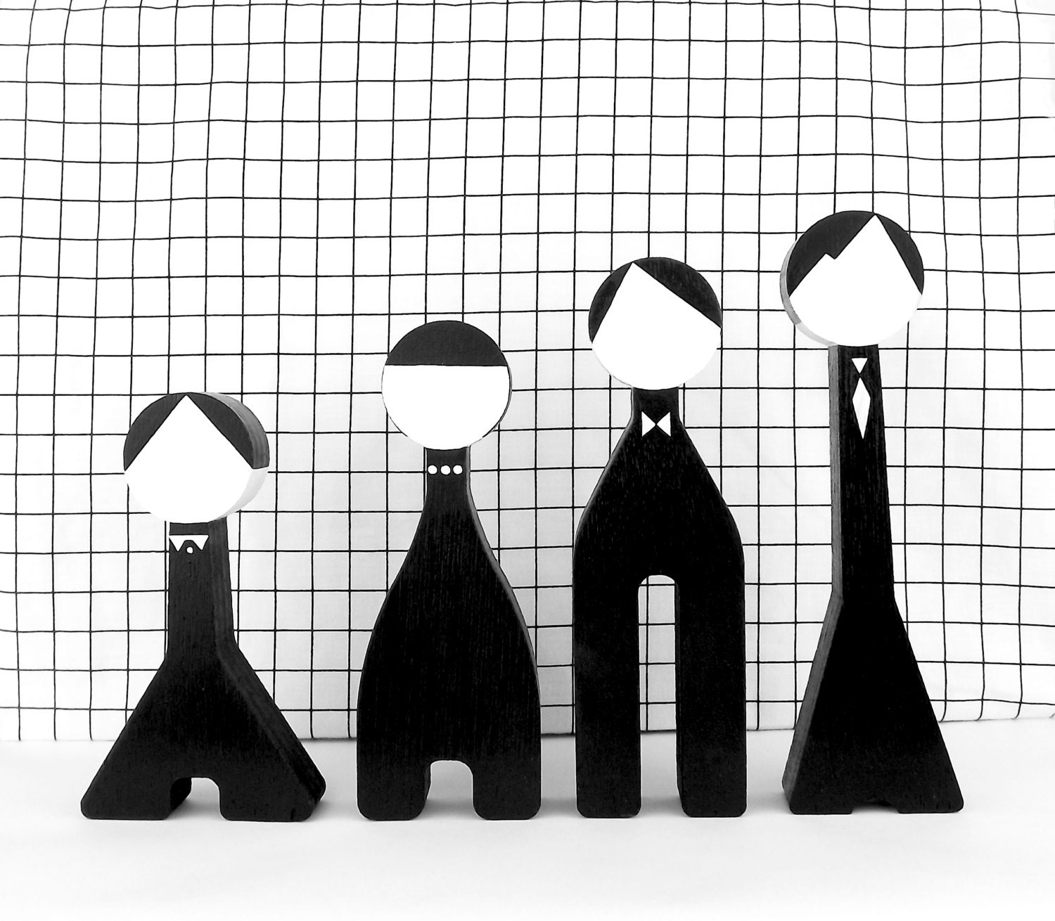 Citizen Dolls - Black and White Modern Sculpture Figurine Wooden