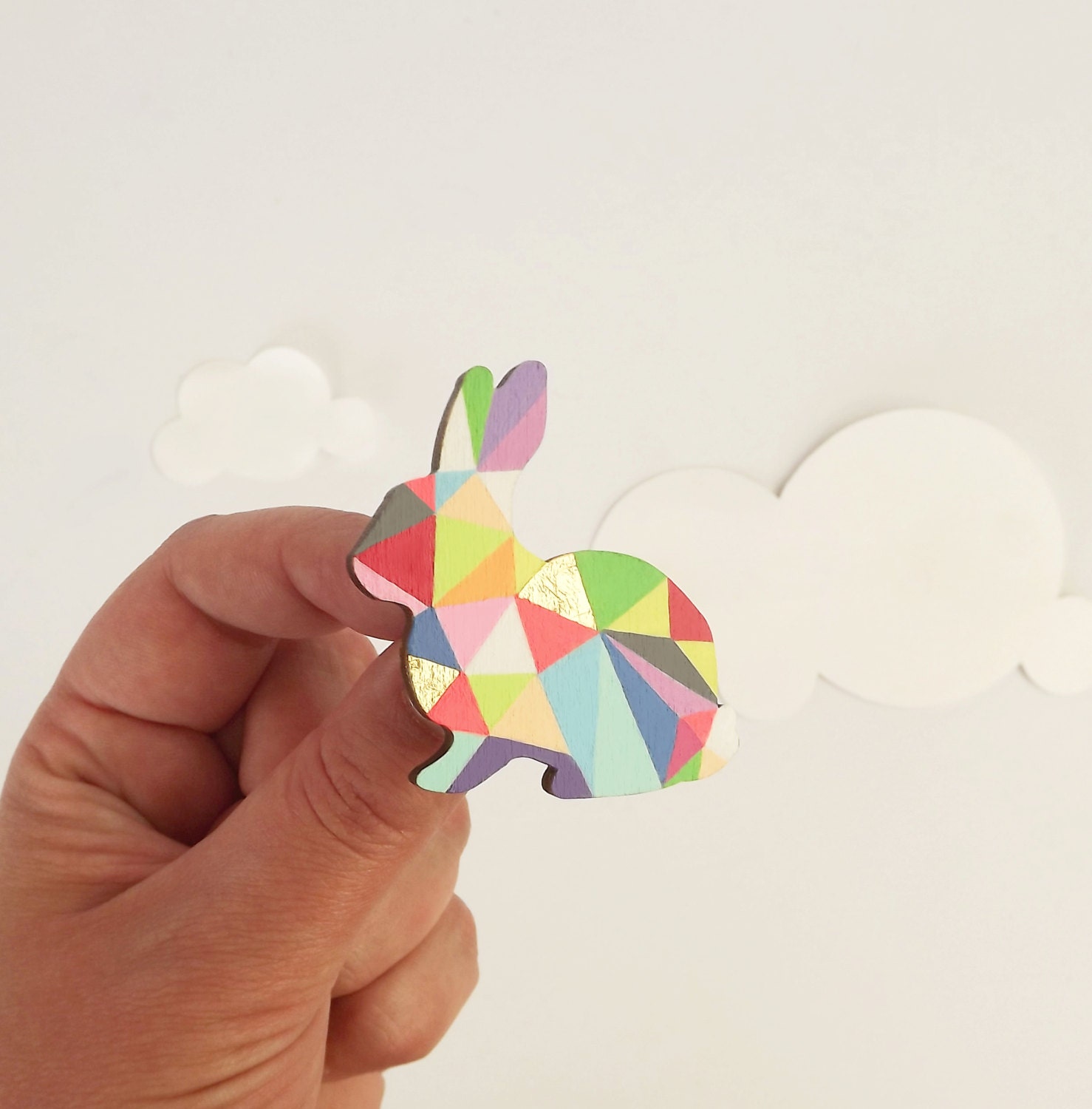 Geometric Rabbit Neon Brooch  -  Harlequin Bunny