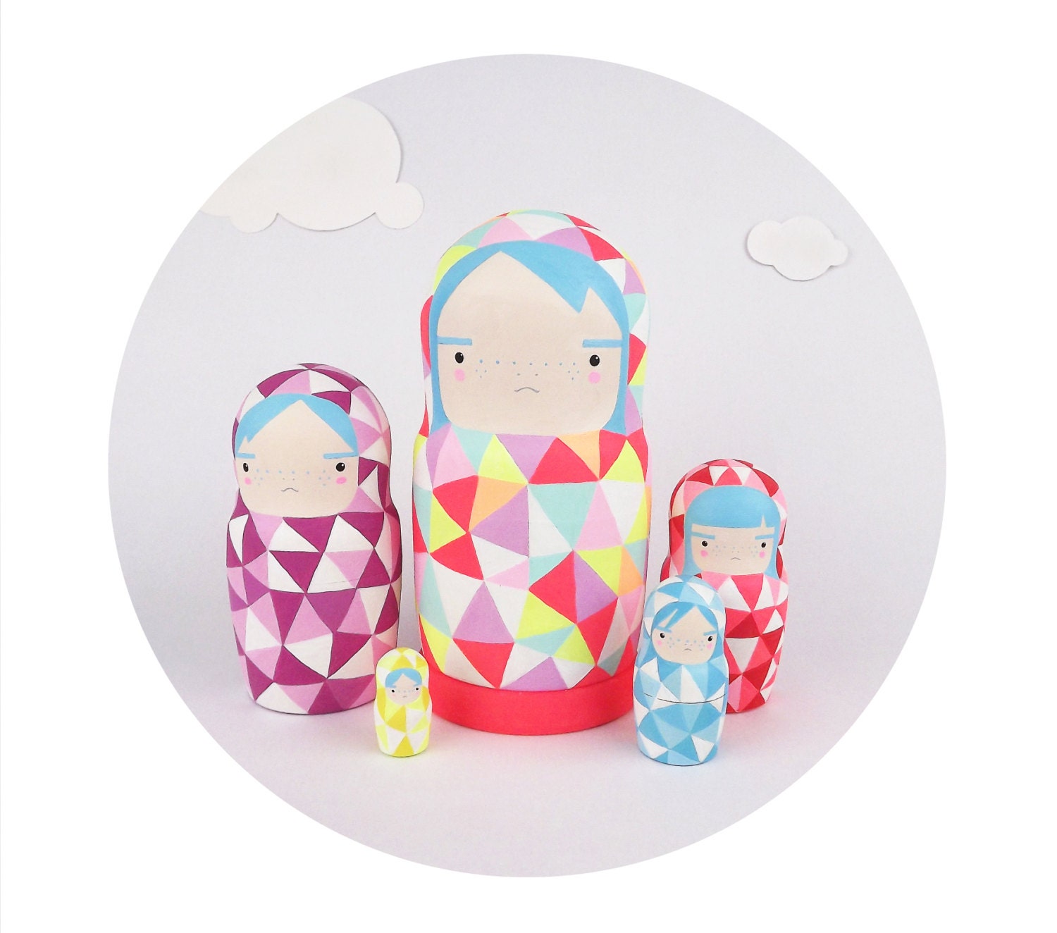 Geometric Nesting Doll Matroyshka 'Little Neons'