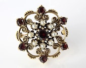 14K gold Garnet Seed Pearl Brooch pendant antique jewelry
