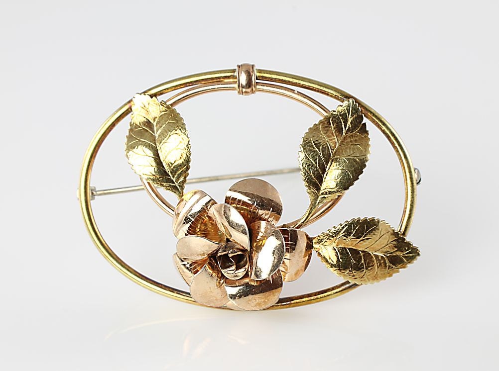 Large Vintage Krementz Rose Flower Brooch gold overlay