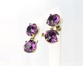Vintage Amethyst Purple Rhinestone dangle Earrings large stones