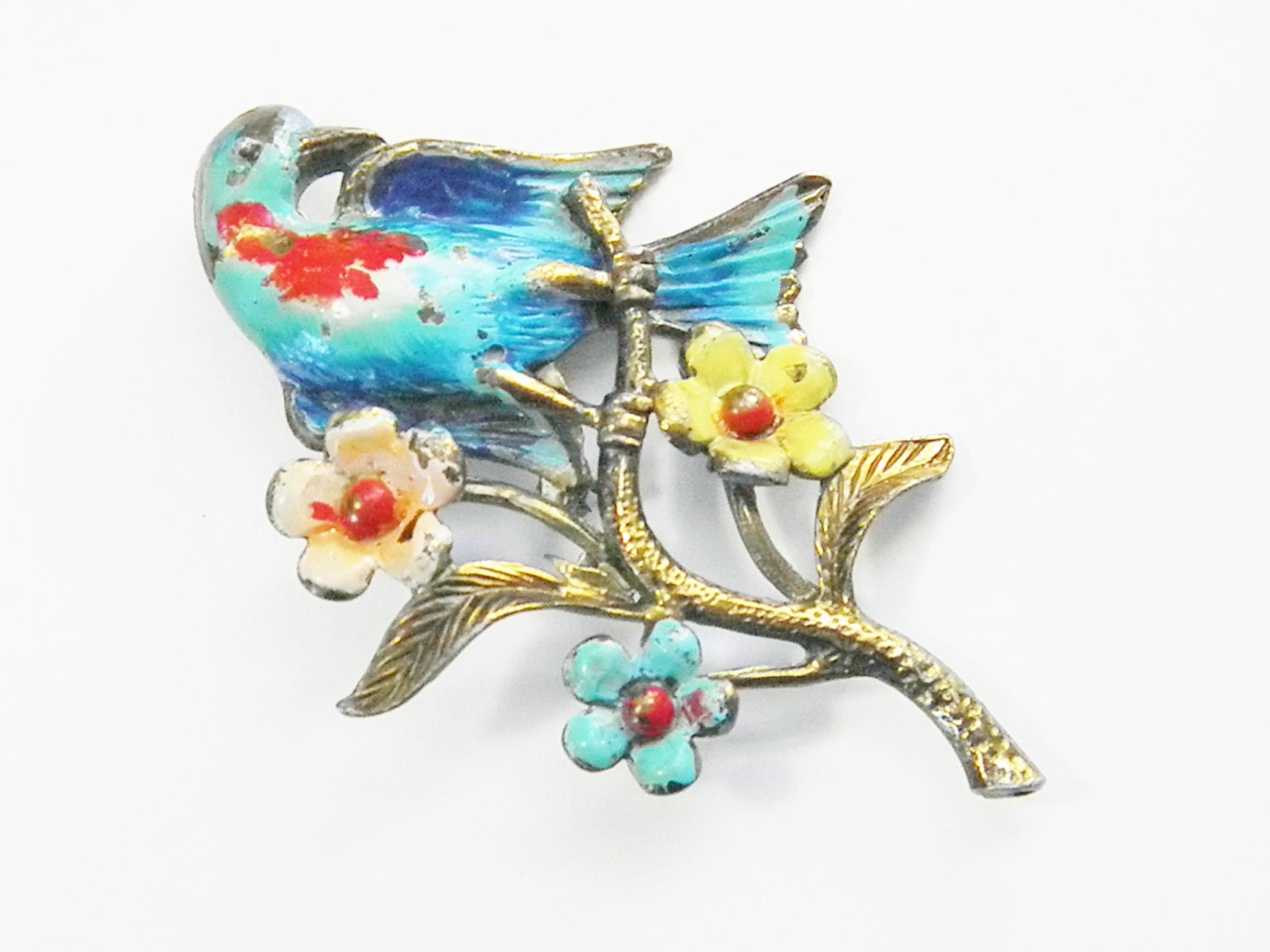 Large Vintage Coro Blue Bird Enamel Brooch 40s