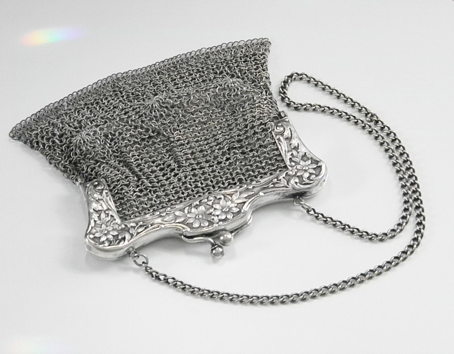 Antique Victorian 800 Silver Mesh Chainmail Purse