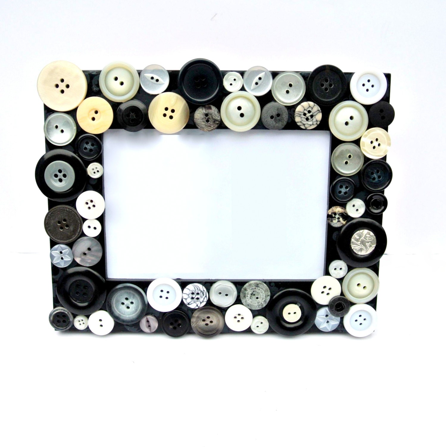 Black White Cream Grey Button Covered Photo Frame Embellished 6x4 inch Valentines Day Present