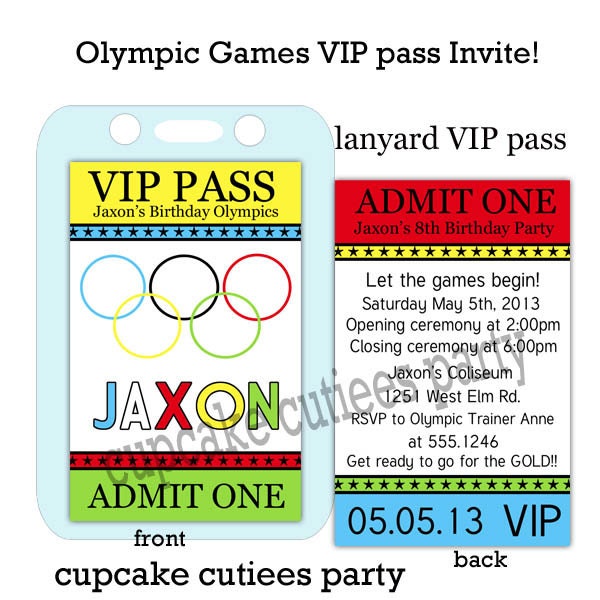 Olympic Fun  VIP lanyard Badge Custom Invites Digital Invitations  Printable - U Print Girls or Boys