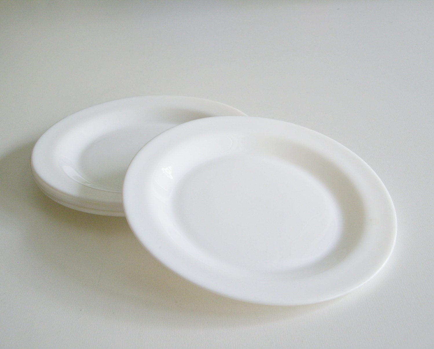 Vintage Side Plates - White Milk Glass - Arcopal France - Plain White Set of 4
