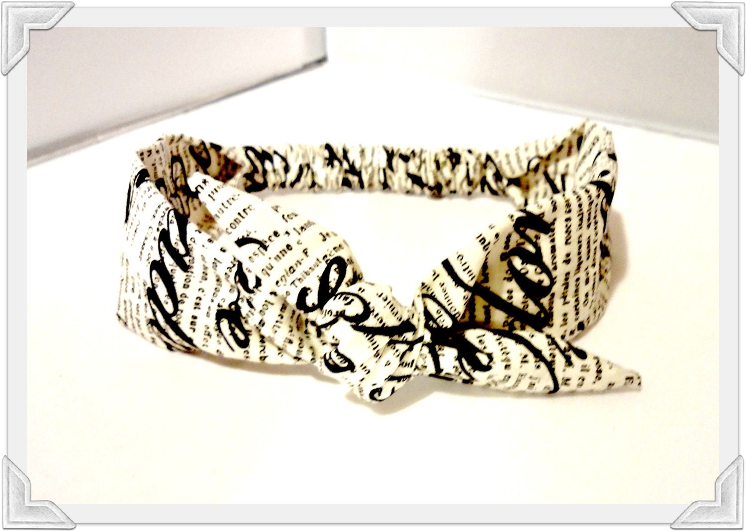 Tie Head Scarf Handwriting Love Cursive Headband French Vintage Style Fabric Head Wrap Scarf