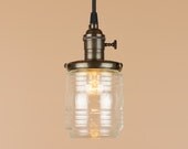 Mini Pendant Light - Clear Glass Marine Globe Jar Light - Oil Rubbed Bronze Finish - Exposed Socket Design - Antique Reproduction Cloth Wire