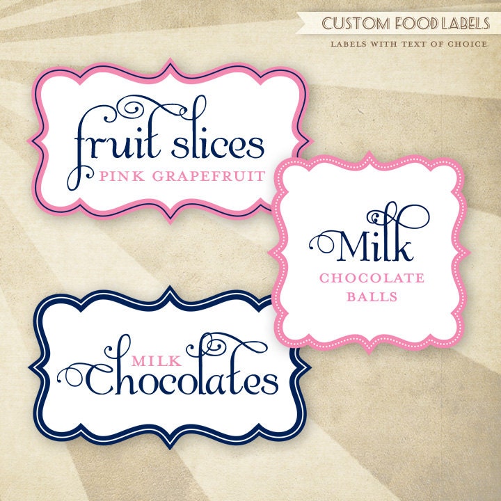 CUSTOM Color - PRINTABLE Food Labels - Cloud Shapes (Pink and Navy)