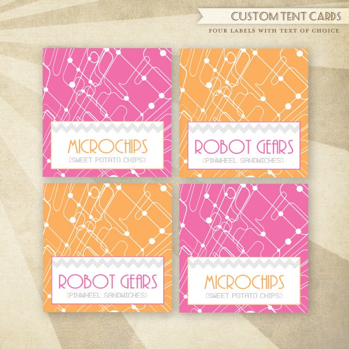Custom Robot Baby Shower - PRINTABLE Custom Tent Cards (Pink)