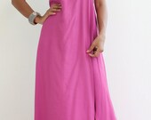 Fuchsia dress with high split - One shoulder halter Dress : Classic Collection