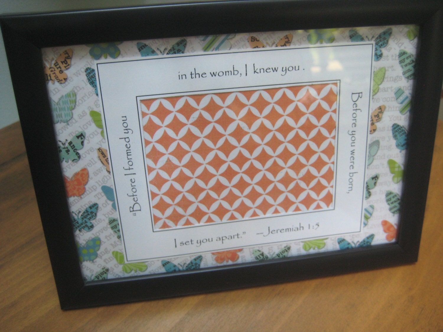 Ultrasound Frame - 5x7 Black - Gender Neutral - Turqouise, Grey and Orange - Butterflies & Cats Eye