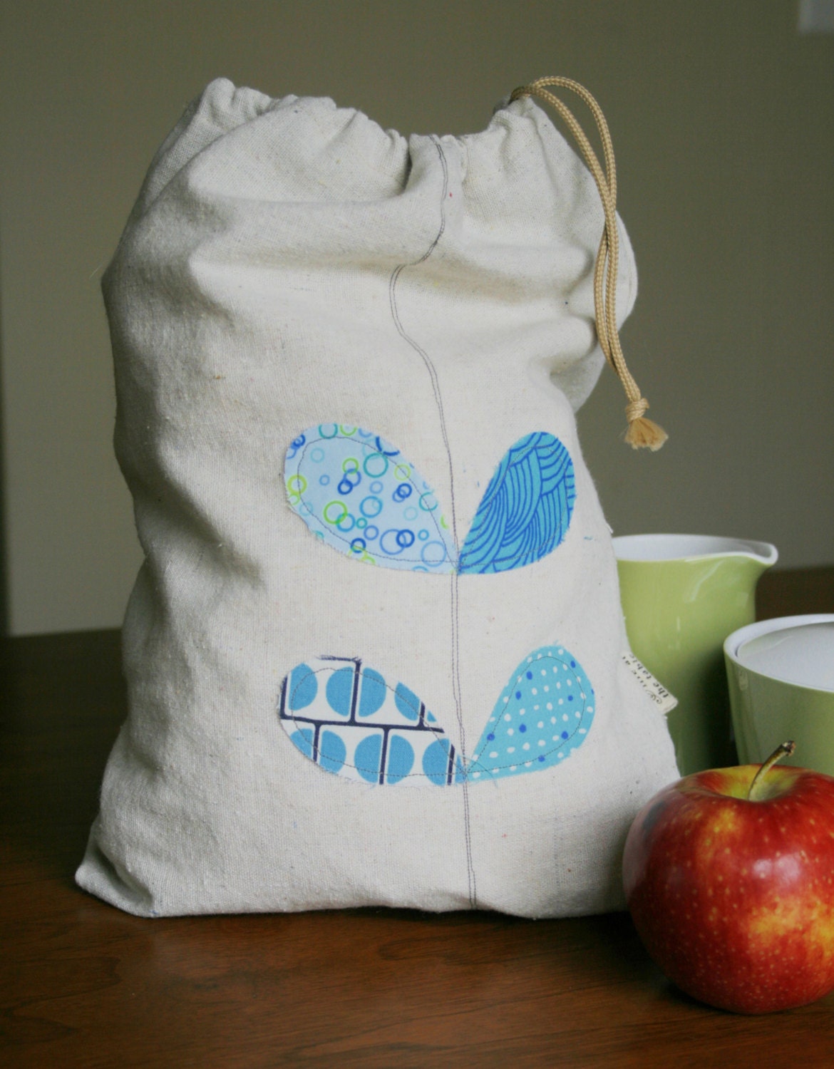 cotton produce/storage bag in blue leaves