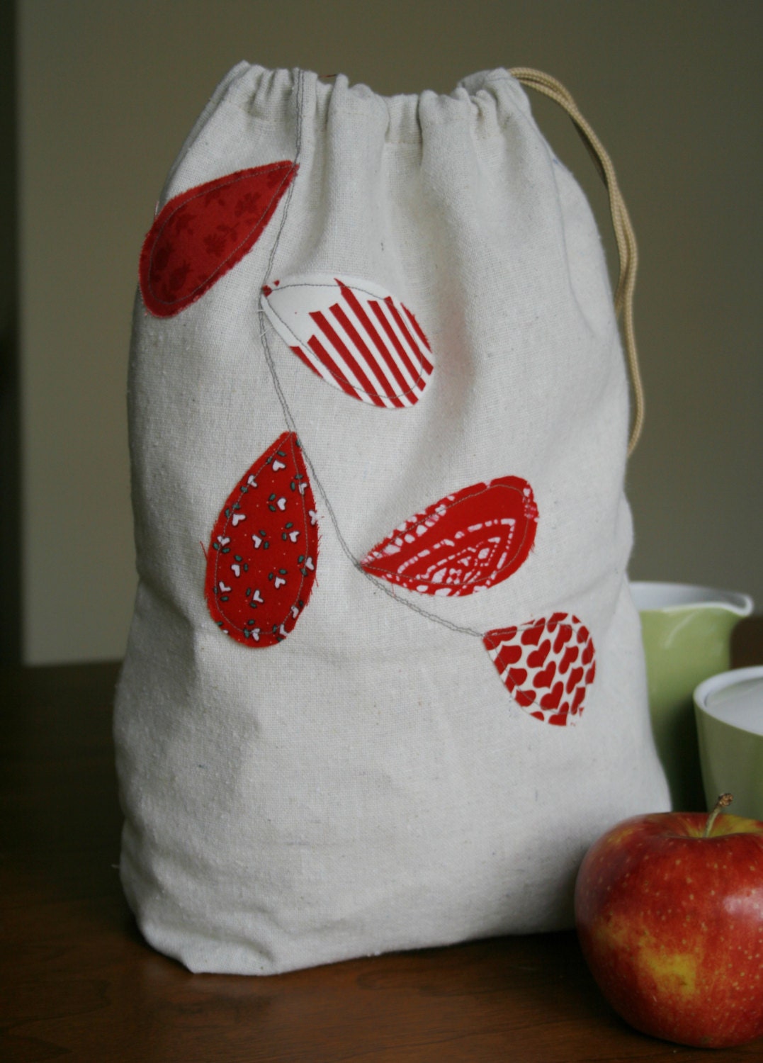 cotton produce/storage bag in red leaves
