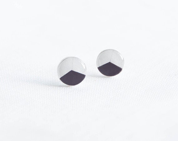 Black and white stud earrings, geometric ear post,  tiny hypoallergenic studs, minimalist jewellry