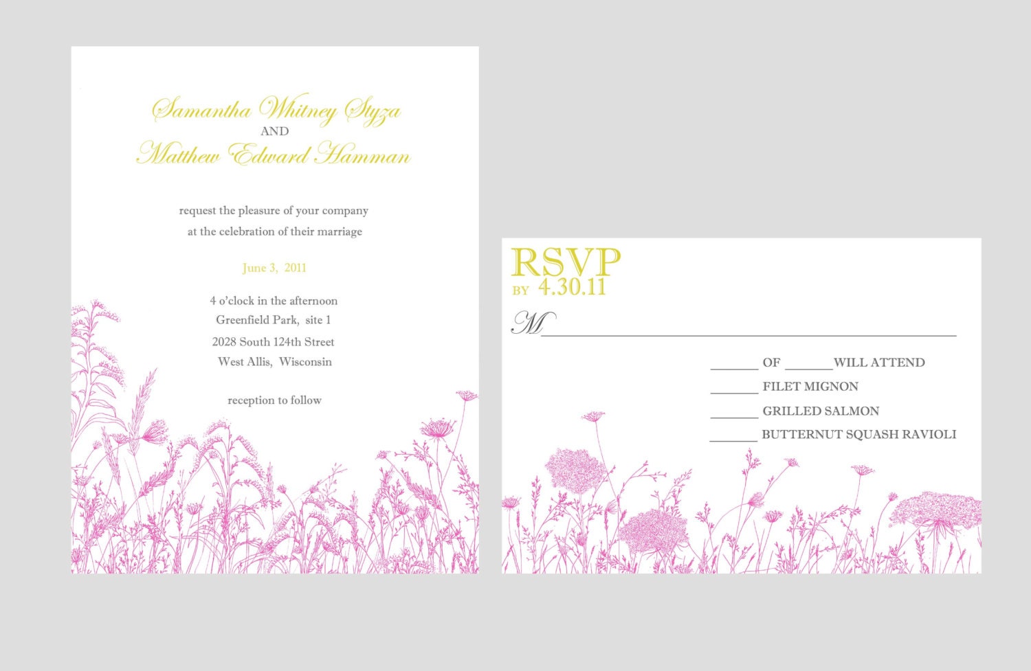wildflower floral wedding invitation SAMPLE suite - save the dates, invitations, response cards, reception cards, programs, thank you cards