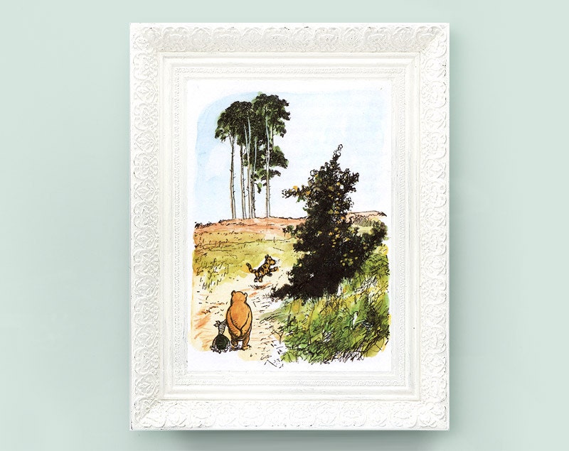 Vintage Winnie The Pooh Print. Original Book Plate Illustration 6x7 inches. A.A. Milne E.H. Shepard Roo