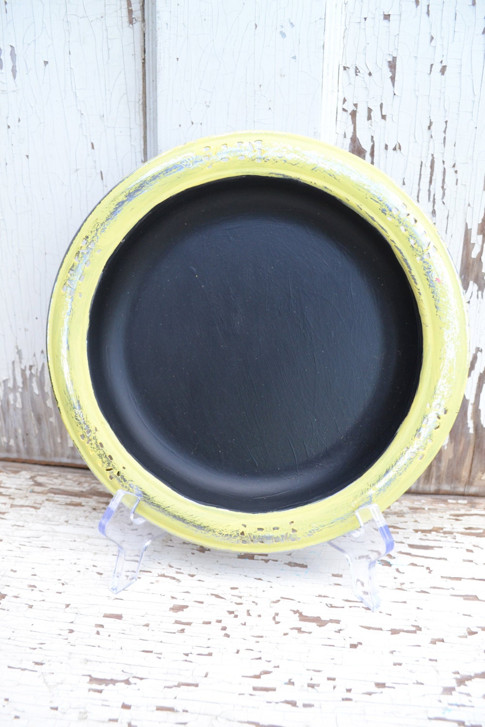Upcycled Silver Tray Chalkboard yellow distressed bright housewares kitchen decor