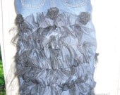 Deconstructed reconstructed Trashed Tattered goth recycled upcycled Steampunk denim jean skirt  Bustle Black roses ruffles sz 7 8