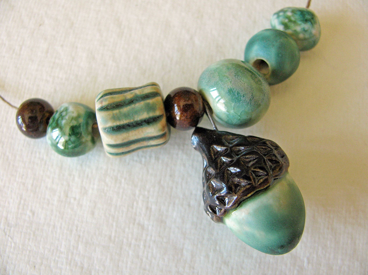 Woodsy Acorn Pendant and Beads
