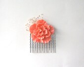 Romantic Bridal, Bridesmaid, and Flower Girl Hair Comb- Coral