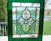 Victorian bevel cluster stained glass panel window green stained glass window panel window hanging amber  transom CO2