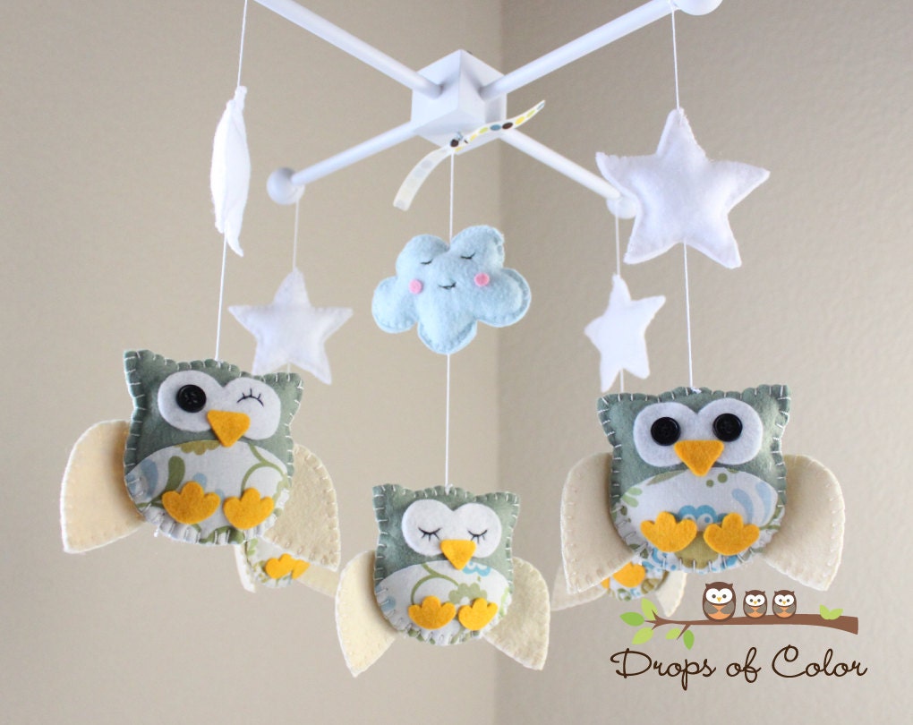 Baby Crib Mobile - Baby Mobile - Owl Mobile "Five little owls in the night" (You can pick your colors) Nursery Baby - Neutral Nursery