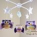 Baby Crib Mobile - Baby Mobile - Nursery Owl Mobile - Purple Girl Owls "Five Owls in the night" (You can pick your colors)