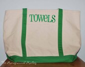 Custom Boutique Personalized Monogrammed Cotton Canvas Pocket Tote Bag Name Initials Anchor Fish Turtle Crab Fleur de lis
