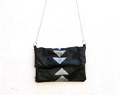 Black Clutch, Everyday Purse, Geometric Purse , Handbags,  Handmade Small Bag with  geometry stamp - MyHouseOfDreams