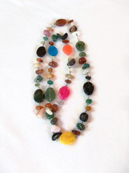 Natural Agate Colorful Long Necklace