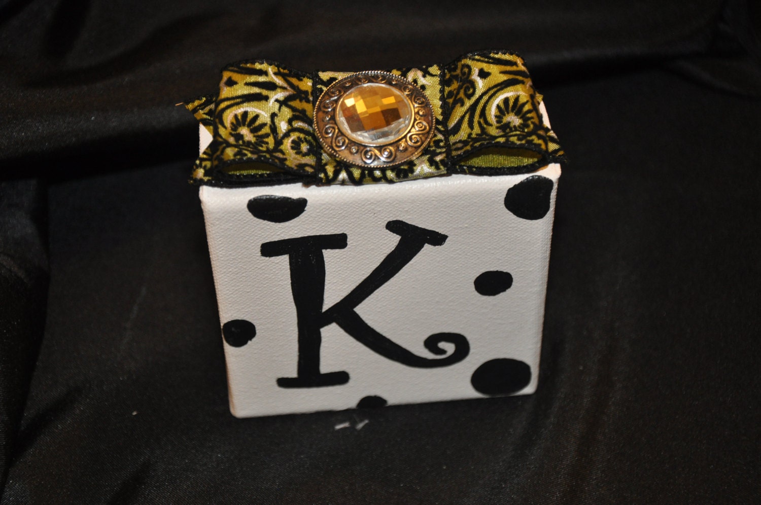 Letter K on Canvas - White with Black K and polka dots