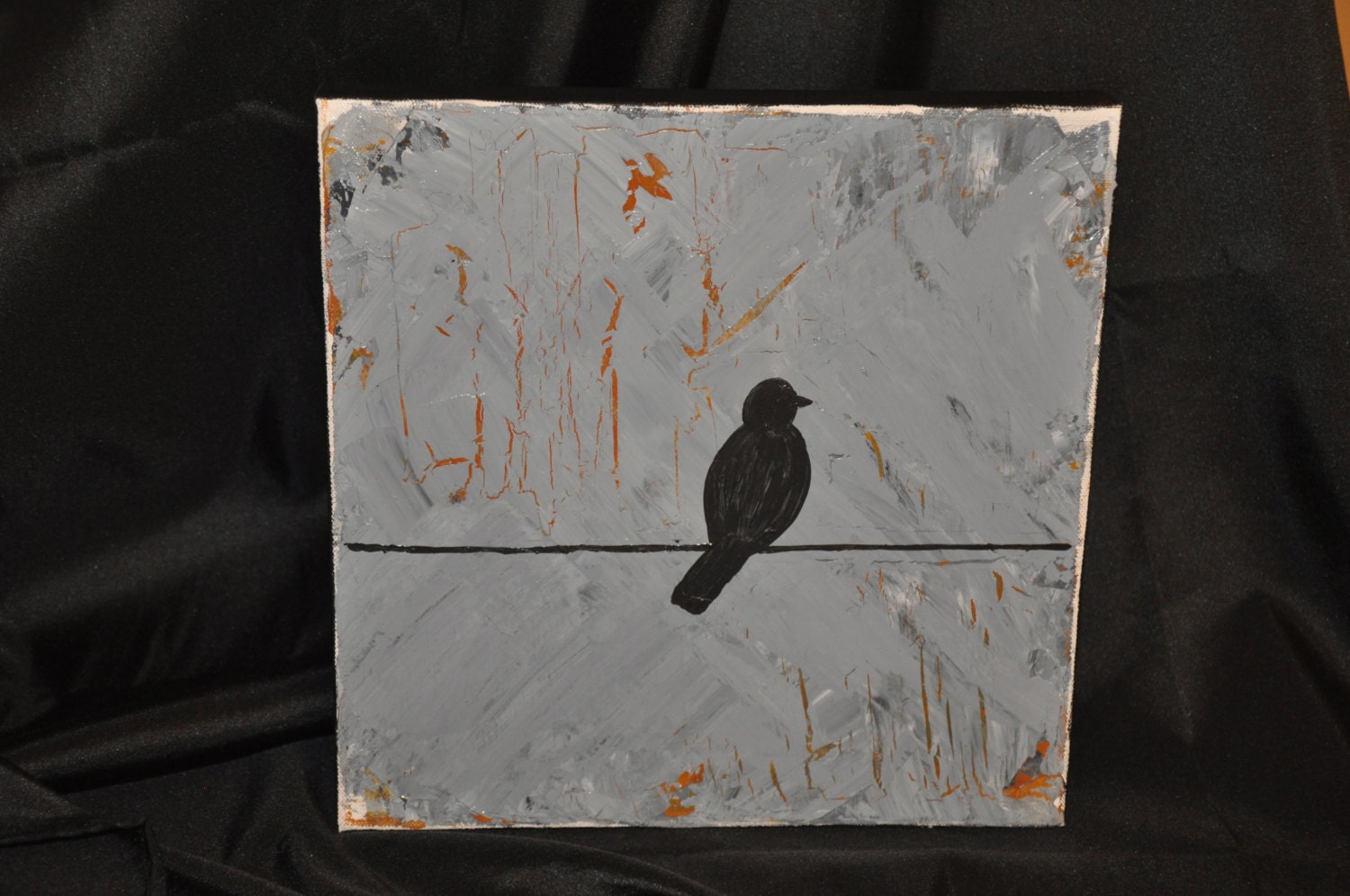 Bird on a Wire Painting on Canvas - 12x12 Original Painting