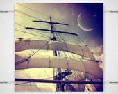 Fantasy Pirate Ship Photography - 8x8 photograph print - nursery gift night sky twinkle stars boat magical 'Second Star to the Right'