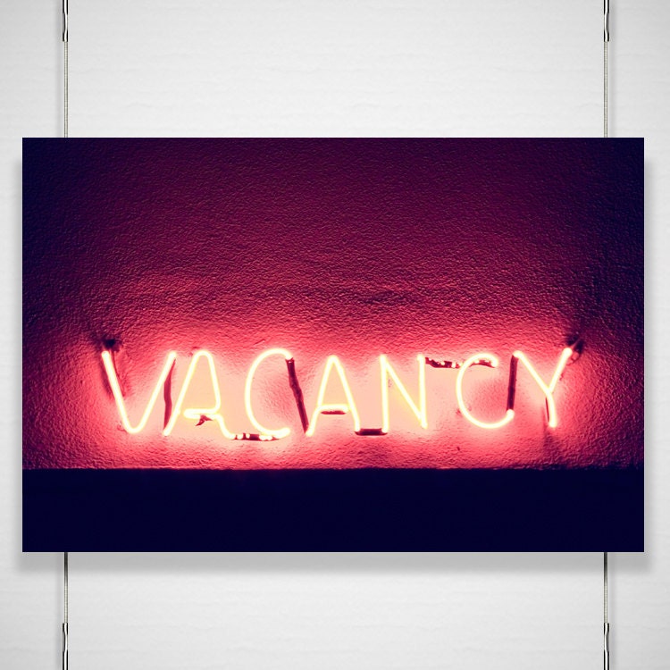 Neon Sign Photograph - 8x12 photograph print - glowing neon sign metallic hot pink los angeles city 'Illuminated Vacancy Sign'