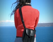 Black patchwork bag - Unisex shoulder bag - Black belt bag - The Messenger