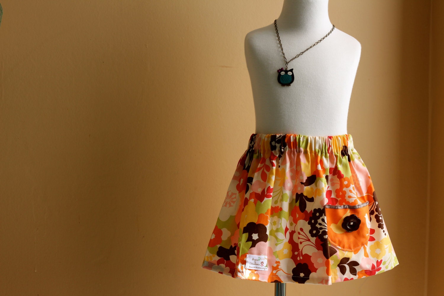 Little Girls Skirt   bright floral with bird pocket     6-12 mo,12-18 mo,2T,3T,4T,5T